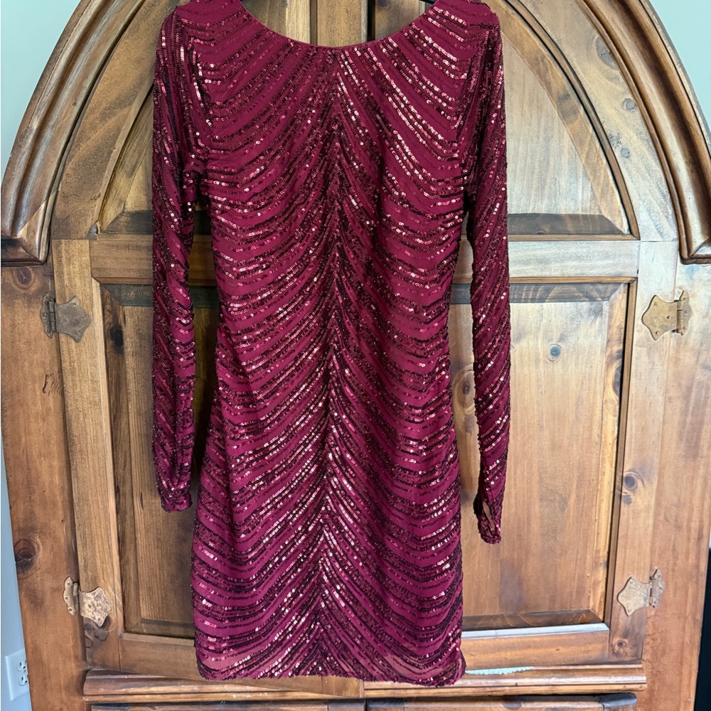 Gianni Bini Burgundy Sequin Long Sleeve Dress
